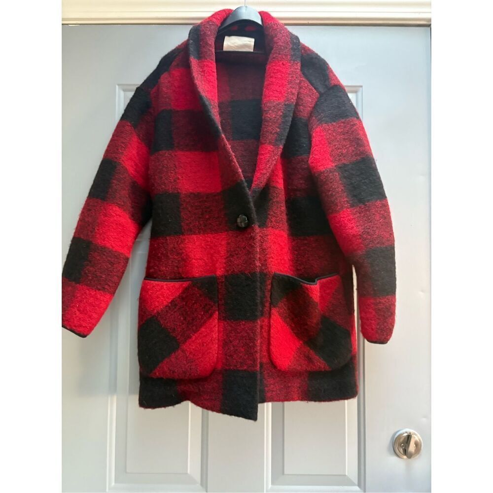 Aritzia Wilfred Free Red Black Plaid Wool Blend Jacket Coat - Picture 4 of 12